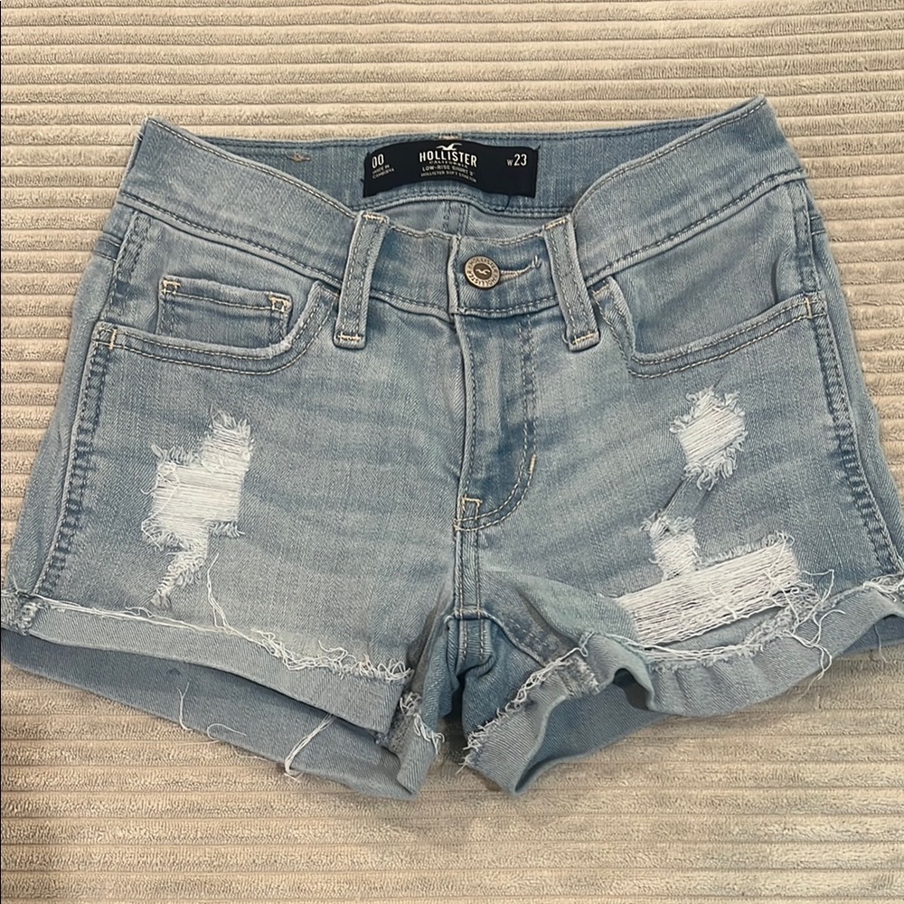 Hollister Women's Faded Blue Distressed Jean Shorts